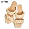 Eilyken nouveau été armure femmes pantoufle mode bout carré diapositives dames talon haut en plein air sandales chaussures