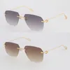 Senaste modemetall Stora fyrkantiga Rimless Frames Women T01130 Sun Glasses Men lyxskydd Kör Fashion Optical Frame Desi263e