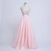 Abito da sera lungo in chiffon di pizzo rosa antico con scollo a V sexy Abiti da sera eleganti senza maniche con perle Abendkleid