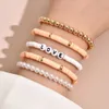 Böhmische ethnische mehrfarbige Perlenarmbänder, 5-teiliges Set für Damen, modische Buchstaben, Paare, Boho-Schmuck