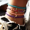 Boehmian Fashion Colorful Beaded Anklet Women Handmade Lovely Star Moon Lock Pendant Beads Anklets 4pcs/set