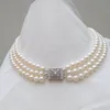 18 "Triple Strand Natural 7-8 mm Akoya Round White Pearl Collier