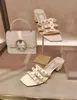2022S/S Hazal Nappa Caged Sandals Shoes Mules with Pearl Studs Women Slip On Slippers Chunky Heels Bridal Wedding Lady Footwear EU35-43