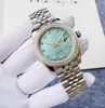 여자 시계 사파이어 크리스탈 남자 자동 기계식 고품질 다이아몬드 베젤 쉘 패턴 커플 시계 선물 36mm