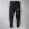 Męskie Dżinsy Hip Hop Black Slim Skinny Crystal Rhinestone Patchwork Ripped Moda Patch Sings Motocykl Denim Spodnie