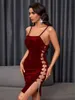 Casual Kleider 2022 Gold Samt Enge Side Lace Up Dress Sexy Suspender Rock