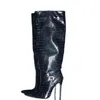 Boots Pink Ladies Lene Knee Brand جديدة مدببة Super High Heel Metal Buccodile نمط 44 كبير الحجم 220709