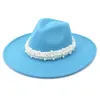 Chapeaux de luxe en perles pour femmes, 9.5cm, grand bord, cœur de pêche, haut Jazz Fedora, chapeaux de fête de mariage pour femmes, casquette d'église élégante