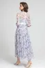 Women's Runway Dresses Sexy V Neck Long Sleeves Ruffles Printed Elegant Fashion Party Prom Gown