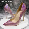 Veowalk Bling Pink Women Poinded Toe Steeto Stileetto Pumps Ladies High Heel Shilly Dress Shoes 8cm 10cm 12cmカスタマイズサイズ33-45220513