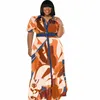 Платье платья с размером платье для рубашки женщины 5xl 4xl с ремнем рукава Ropa Mujer Summer Fashion Print Lose Casual Big Maxi Playsplus