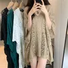 T-shirt Femme High Street Fashion Designer Top Sexy Hollow Out Crochet Femmes Casual Knitwear Beach Cover Up PullWomen's