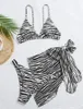 Zebra Wzór bikini trzyczęściowy w paski stroje kąpielowe kobiety Siatki Seksowna SKOWARKA SWOMES Animal Print 220622