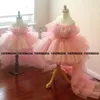 Robes de fille Tulle Flower Girl 2022 Princesse Rose Hi-Lo Party Robes de bal Balayage Train Kid Brithday Dress First Communion SkirtsGirl's