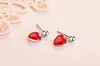 Stud 1Pair EST 100% 925 Sterling Silver Kvinnor smycken Fashion Tiny Red Heart Earrings Gift for Girls Kids Lady DS134Stud Farl22