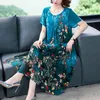 Blue Floral Chiffon Vintage Midi Dresses Elegant Female 4XL Plus Size Print Sundress Summer Party Bodycon Runway Vestidos 220517