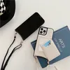 Halskette Lychee Grain Leder Spiegel Handyhülle für iPhone 13 12 11 Pro Max 7 8 SE2 SE3 Verstellbares Lanyard-Seil 360 drehbares Kartenfach Brieftasche Clutch Schutzhülle