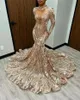 Um PCS Rose Lantejoulas De Ouro Sexy Equipado Vestido De Noite De Enterior Estilo De Manga Longa Pescoço Alto Africano Meninas Pretas Longas Vestidos