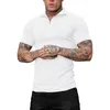 Herren-T-Shirts, schwarze T-Shirts, Herrenmode, Freizeit, Sport, Fitness, einfarbig, Reißverschluss, Raglanärmel, T-Shirt, kurz, einfarbig, BulkMen's