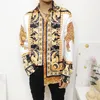 Mens Casual Shirts Fashion Male Shirt Harajuku 3d Floral Leopard Print Splice Fancy Men Autumn Club Party Wedding Trom klänning Skjorta