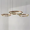 Postmodern Circle-Shaped Combination Golden Pendant Lamps Stainless Steel Designer Office Restaurant Hotel Personalized Led Light QZ 102