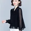 Kadınlar bluz gömlekleri #1706 Şifon Kadın Üstleri ve Şerit Yay Elmasları Zarif Bluz Kazak Perspektif Uzun Kollu İki Parçalı Siyah TH