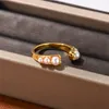 Blogger Co-Branded Dome Pearl Offener Ring Weiblich Ins Nische Einfacher Retro Vergoldeter Zeigefinger Mode All-Match-Schmuck Vergoldet