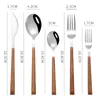 Flatware Cutlery Set 304 Stainless Steel Dinnerware Sets with Imitated Wooden Handle 5 Pack Tableware Including Forks Spoons Knives Kit