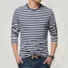 Стиль Longsleeve Tshirt oneck Stripe T Men Men Navy Vintage Basic 95% хлопчатобумажная рубашка 201116