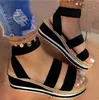 Avrupa ve Amerikan Yeni Büyük Boyutlu Sandalet Kadın Moda Orta Topuk Hafif Sihir Stickers Kenevir Halat Ayakkabı S'ye Sarılmış