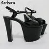 Sorbern noir brillant sandales femmes Style unisexe Slingback bout ouvert gros bloc talon haut 15Cm d'épaisseur plate-forme glisser reine talons