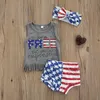 Citgeett Summer Independence Day Baby Girls 3PCS服セットレタースタープリントノースリーブタッセルトップフレアパンツ/ショーツ220803