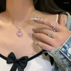 Подвесные ожерелья милый розовый ожерелье для девочек Циркон Сердце Женские Ювелирные изделия из страза Романтическая клавиля