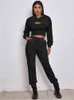 Women Athflow Style Hoodie Three-piece Suit Solid Crop Bare Midriff Sweatshirt Athleisure Vest And Pant Outfits Set For Sports T220729