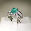 Choucong Brand Wedding Rings Luxury Jewelry 925 Sterling Silver Fill Radiant Cut Emerald CZ Diamond Gemstones Party Women Eternity2873