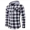 Men's Casual Shirts Men's Hooded Shirt Flannel Plaid Cotton Long-sleeved Slim Black Warm Autumn And Winter