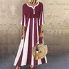 Casual Dresses Ladies Elegant Fashion Holiday Maxi Dress Women Summer Short Sleeve Printed Long Button Bohemian Striped SundressCasual