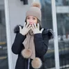 Berets 2022 Frauen Winter Hut Schal Handschuhe 3pc Set Hohe Qualität Kaschmir Fell Pompon Weibliche Warme Gestrickte Schals