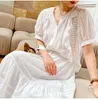 Kvinnors blusar skjortor avslappnad ihålig kort ärm vintage vita bomullskjolar set för kvinnor mode hög midja lös kostym sommaren 2022w
