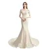 Other Wedding Dresses Ezkuntza Mermaid Dress Short Sleeve Lace Boat Neck Sweep Brush Train Up Wrap Simple DressOther