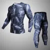 men sports set tracksuits compress shirt fitness pants skin tight long sleeves rashguard training clothes mma gym yoga sui W220418