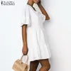 Moda flounce sukienka damska letnia sundress Zanzea Casual Ruffle mini vestidos żeńskie v szlafrok femme