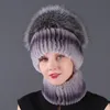 Beanie/Skull Caps Hoogwaardige echte Rex Fur Hats SCRANF Tweedelige accessoires Autum- en Winter Vrouwen All-Match Keep warme pullover hoed setbea