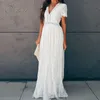 Ordifree 여름 빈티지 여성 Maxi 파티 드레스 짧은 소매 흰색 레이스 긴 튜닉 비치 직업 휴일 220330