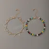 Coeur creux couleur or double couches bracelets de cheville en cristal coloré femmes bijoux de plage d'été