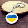 Schlüsselanhänger Ukraine Flagge Glas Cabochon Schlüsselanhänger Zubehör Ukrainisches Nationalsymbol Metall Schlüsselanhänger Tasche Charm Halter für Frauen237R