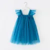 Kids Designer Clothes Girls Fairy Tulle Gauze Dresses Fly Sleeve Net Halter Dress Pompous Princess Dance Dress Summer Boutique Elegant Ball Gown B7
