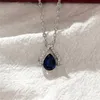 Hangende kettingen Huitan ketting vrouwen blauwe kubieke zirkonia ly ontworpen moderne nek verzilverde elegante dame's bruiloft sieraden