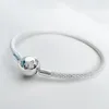 Bracciale rigido in maglia di argento sterling 925 intrecciato per donna, ragazza, gioielli da festa con set regalo originale per bracciali con ciondoli Pandora