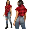 Chemise à carreaux pour femmes Designer Tops asymétriques Irrégulier devant Long dos court à lacets Top T-shirt sans manches